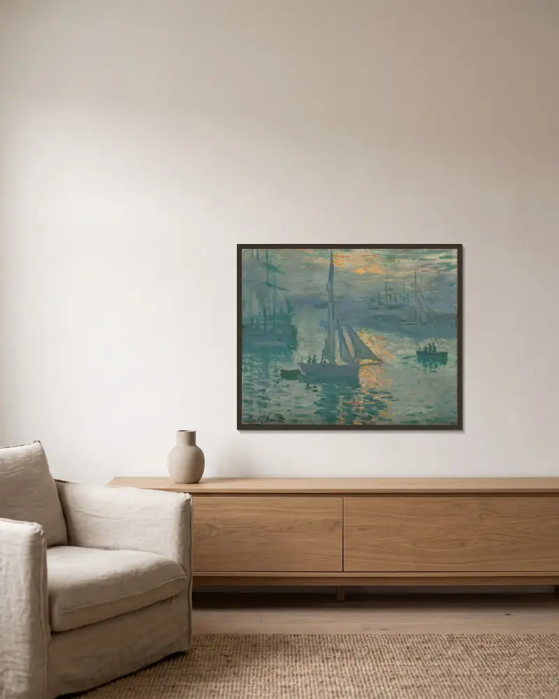 Sonnenaufgang (Marine) von Claude Monet gerahmt an einer Wand