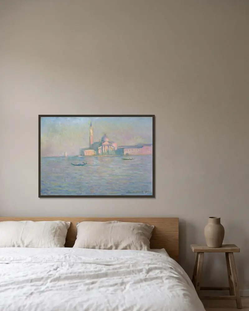 Kyrkan San Giorgio Maggiore, Venedig av Claude Monet inramad på en vägg