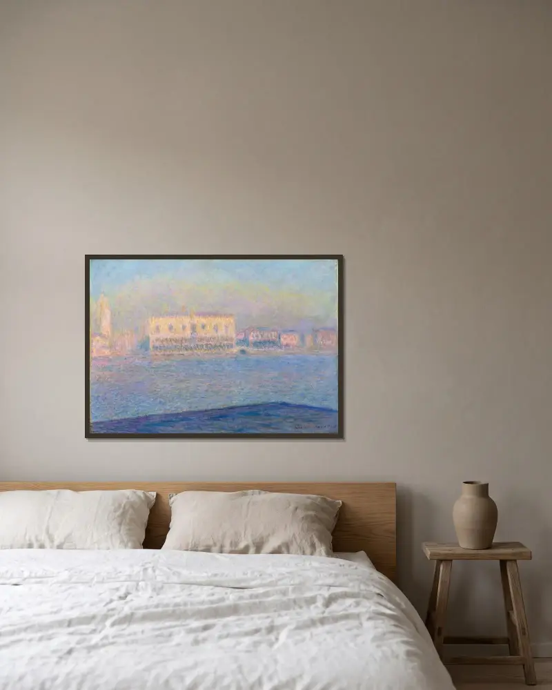 Der Dogenpalast gesehen von San Giorgio Maggiore von Claude Monet gerahmt an einer Wand