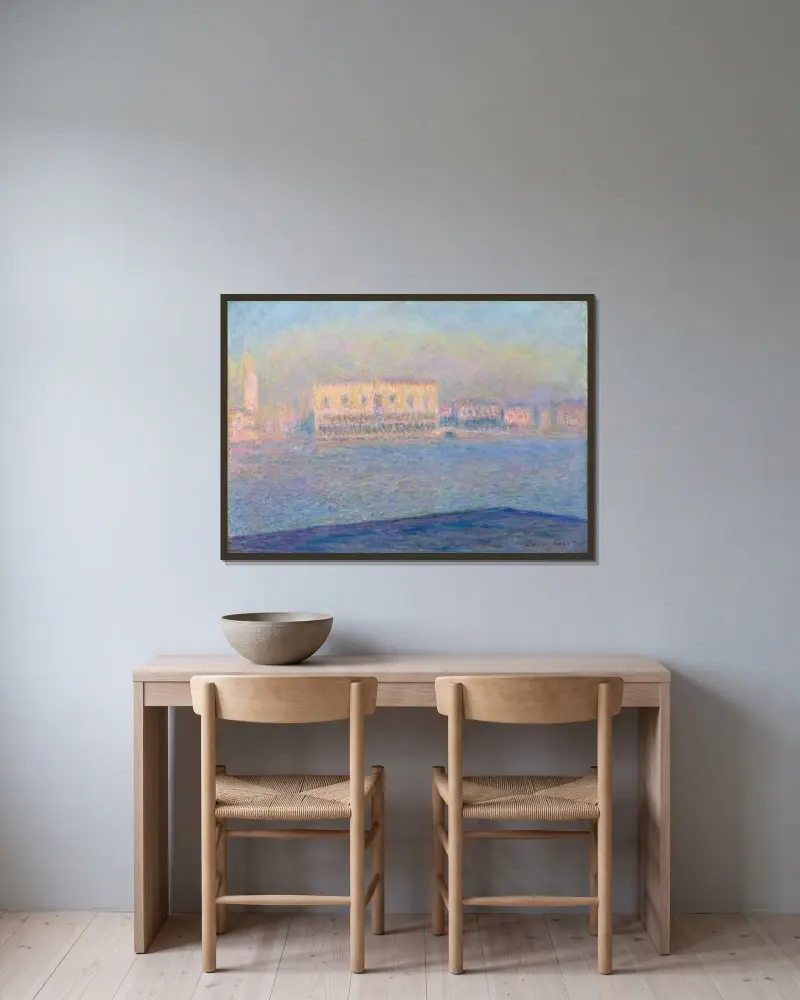 Der Dogenpalast gesehen von San Giorgio Maggiore von Claude Monet gerahmt an einer Wand