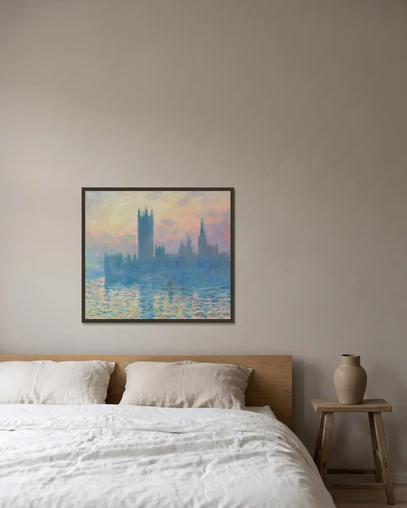 The Houses of Parliament, Sunset av Claude Monet inramad på en vägg