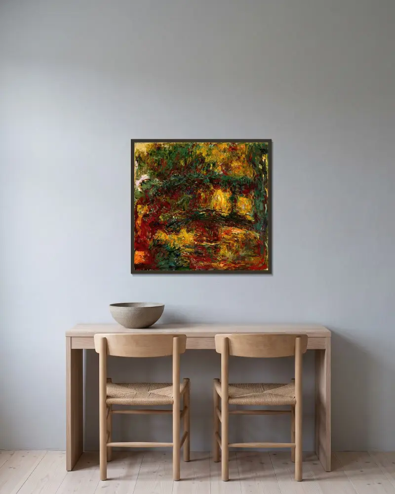 Die japanische Brücke, Giverny von Claude Monet gerahmt an einer Wand