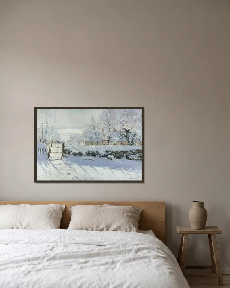 Die Elster von Claude Monet gerahmt an einer Wand