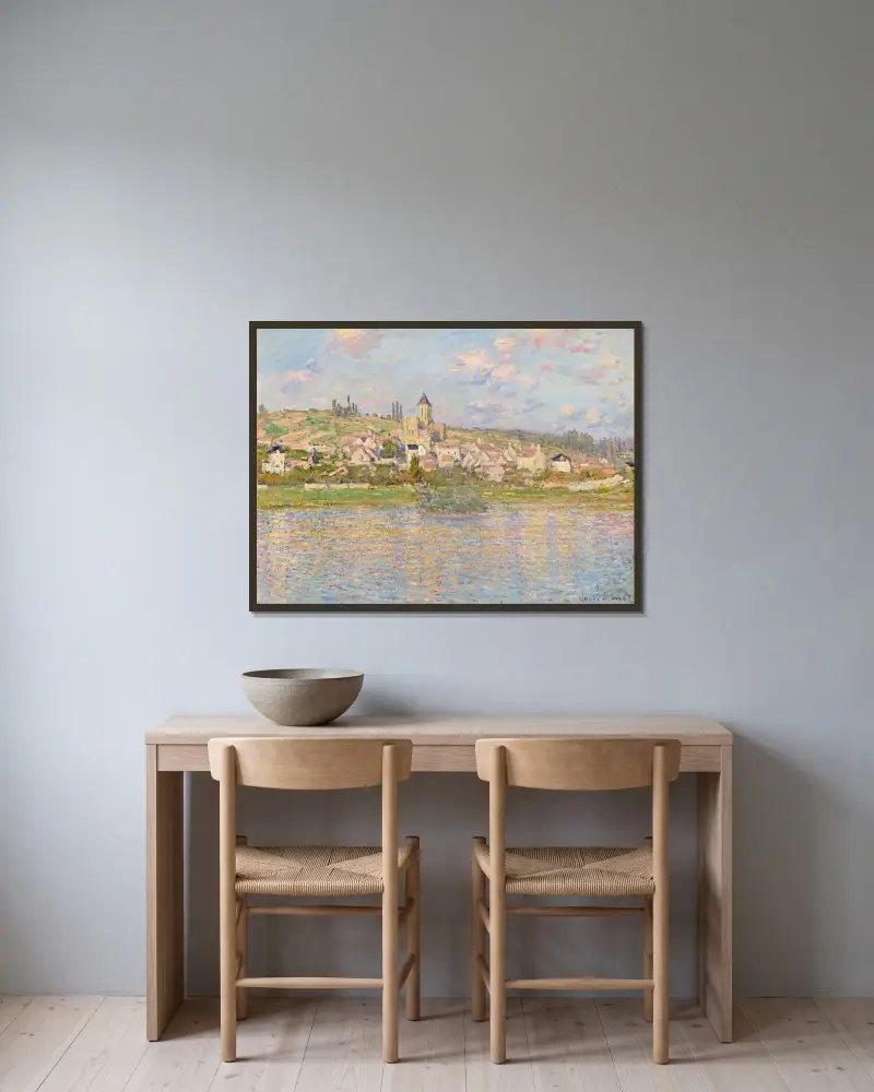 Vétheuil – nr 1 av Claude Monet inramad på en vägg
