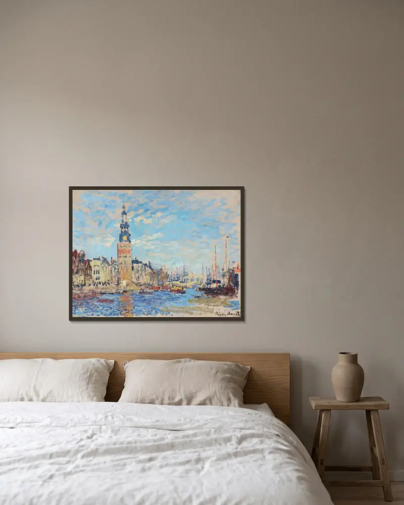 Utsikt över Montalbantornet, Amsterdam av Claude Monet inramad på en vägg