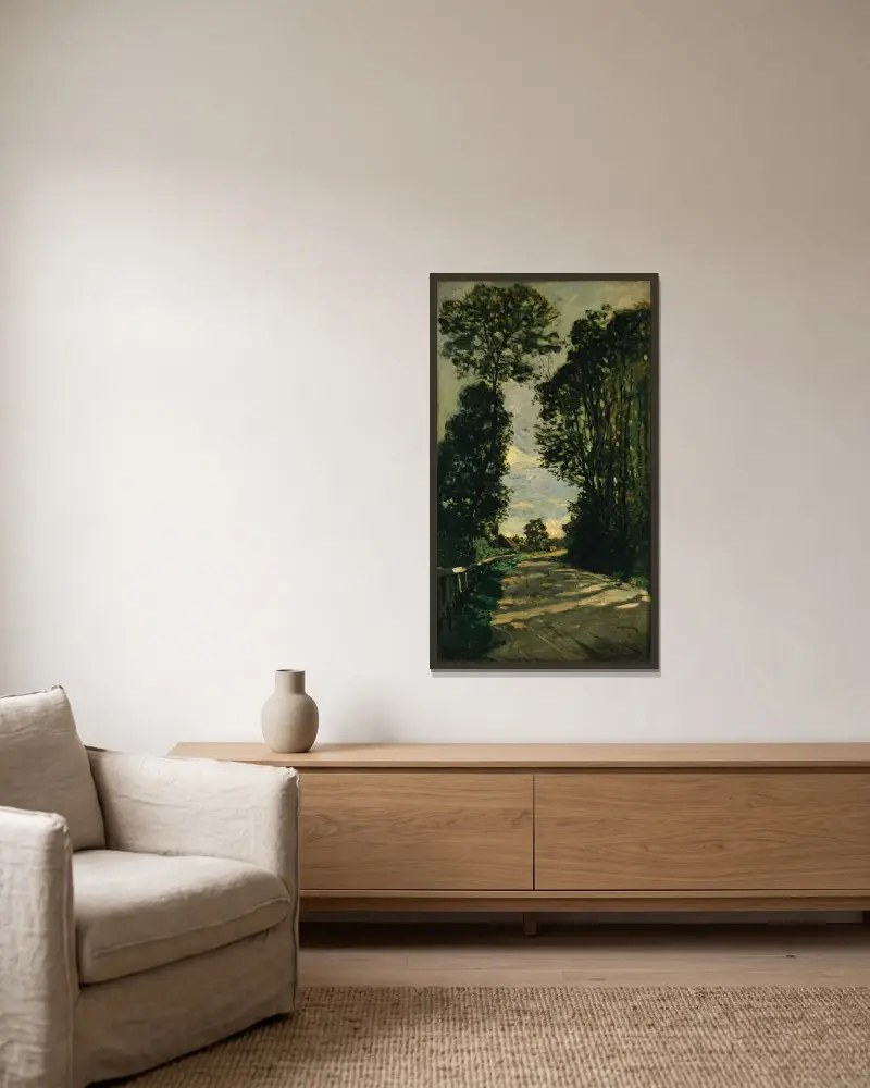Spaziergang (Weg bei der Farm Saint-Siméon) von Claude Monet gerahmt an einer Wand