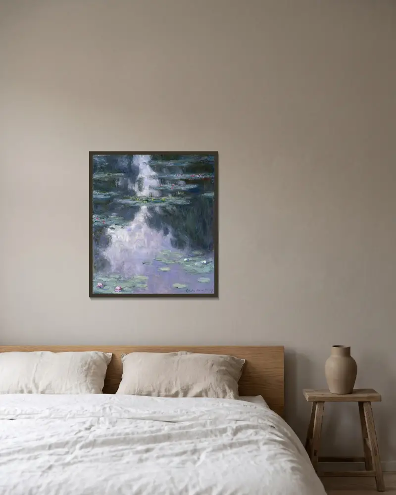 Näckrosor – nr 1 av Claude Monet inramad på en vägg