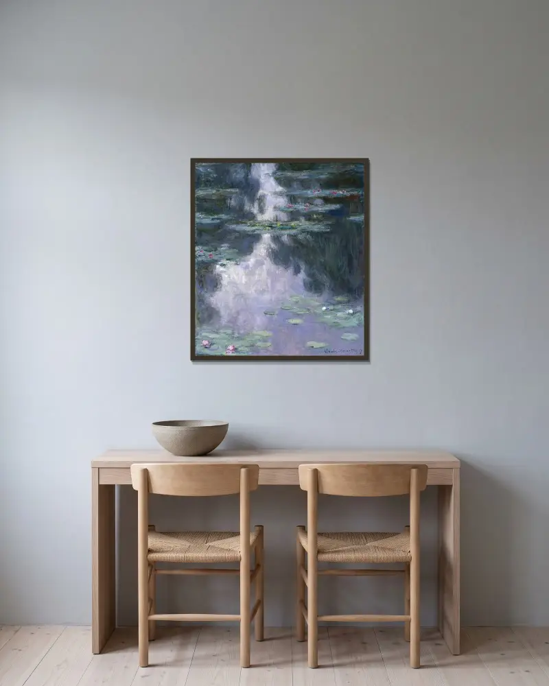 Näckrosor – nr 1 av Claude Monet inramad på en vägg