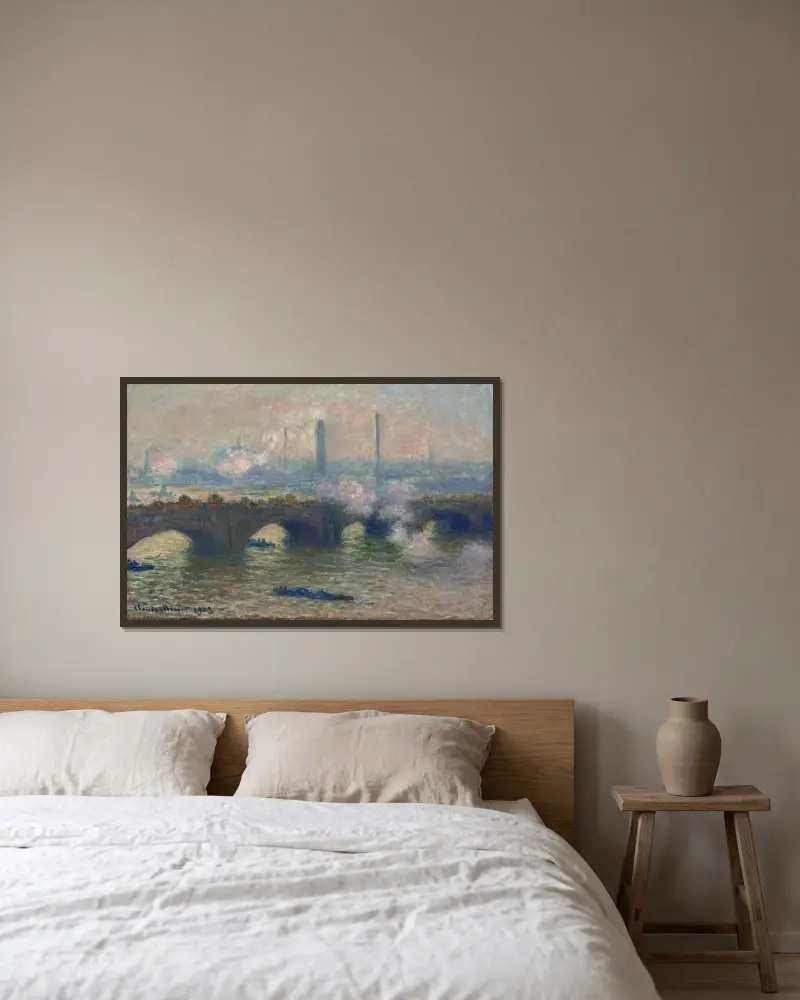 Waterloo Bridge,Gray Day av Claude Monet inramad på en vägg