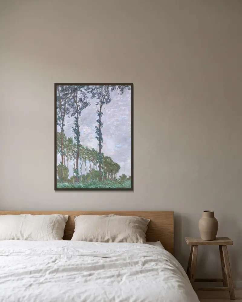 Vindeffekt, ur Poppelserien av Claude Monet inramad på en vägg