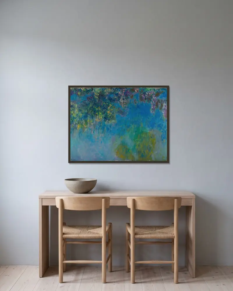 Glyzinien von Claude Monet gerahmt an einer Wand
