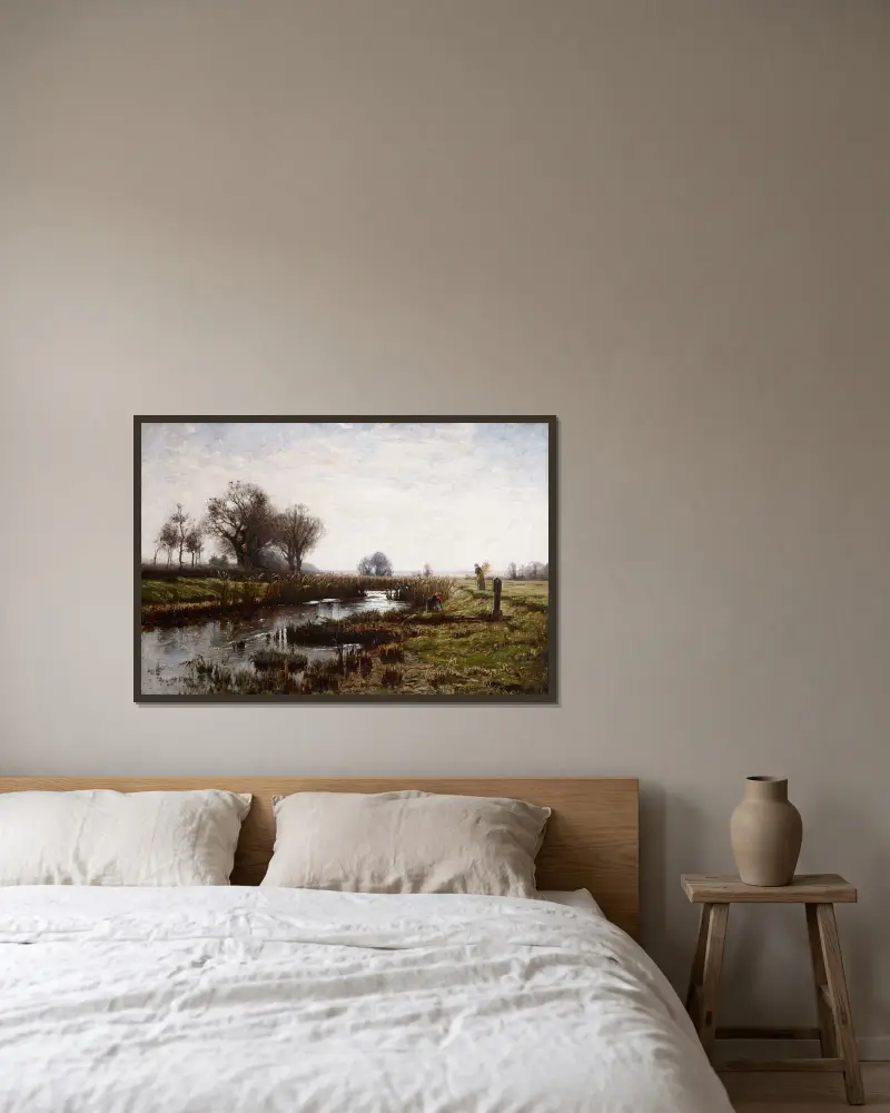 Später Nachmittag, Dachauer Moos von Theodore Clement Steele gerahmt an einer Wand