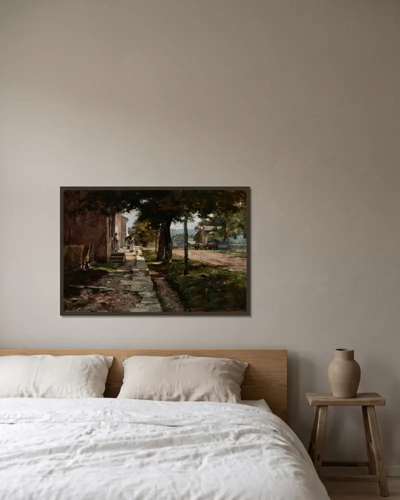 Straße in Vernon von Theodore Clement Steele gerahmt an einer Wand