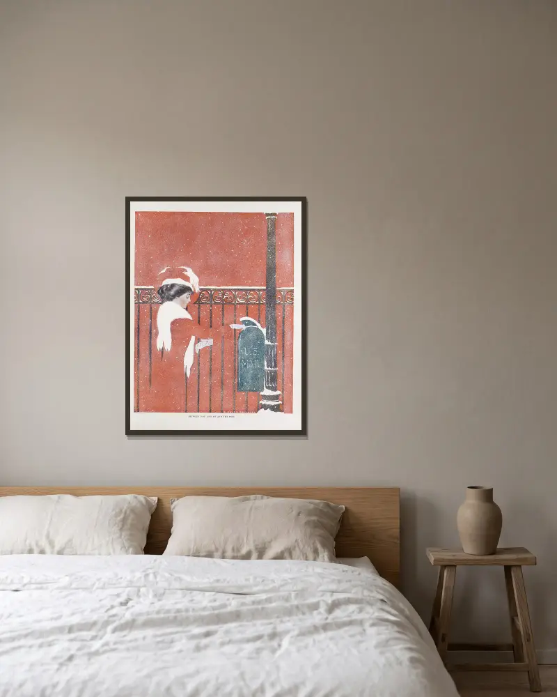 Between you and me and the post av Coles Phillips inramad på en vägg