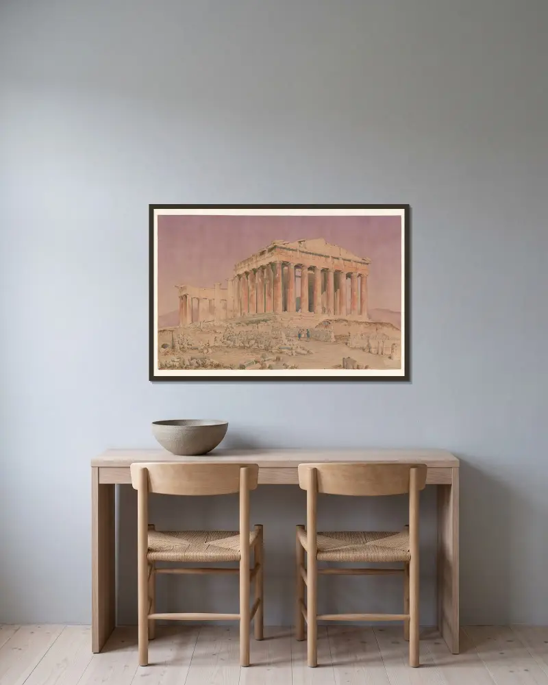 Grekland, Aten – Parthenon sett från nordväst av Harald Conrad Stilling inramad på en vägg