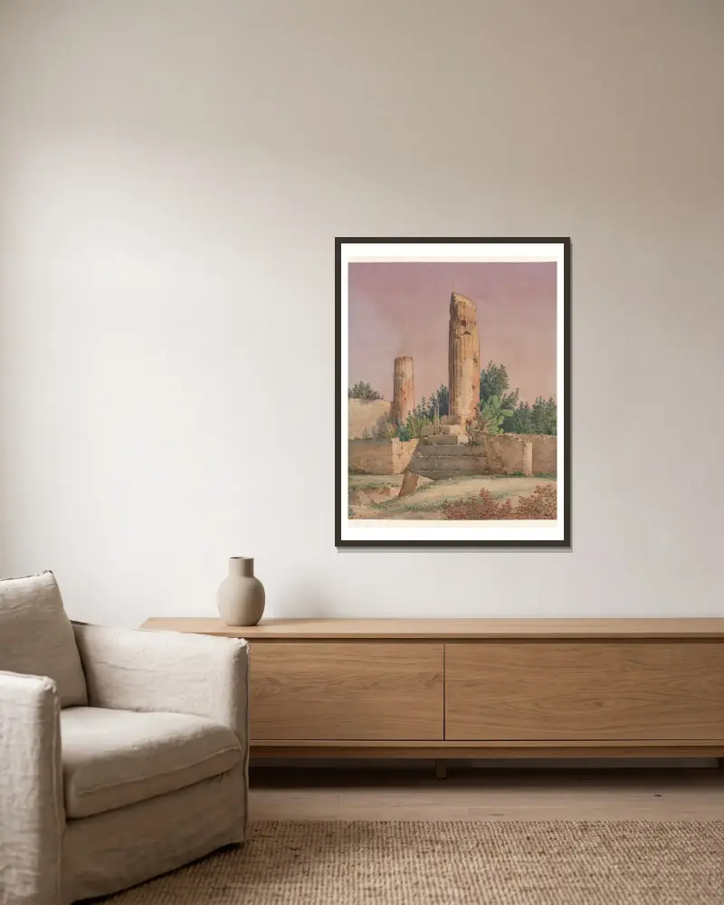 Italien, Agrigento – Vulcanustemplet, 1852 – nr 2 av Harald Conrad Stilling inramad på en vägg