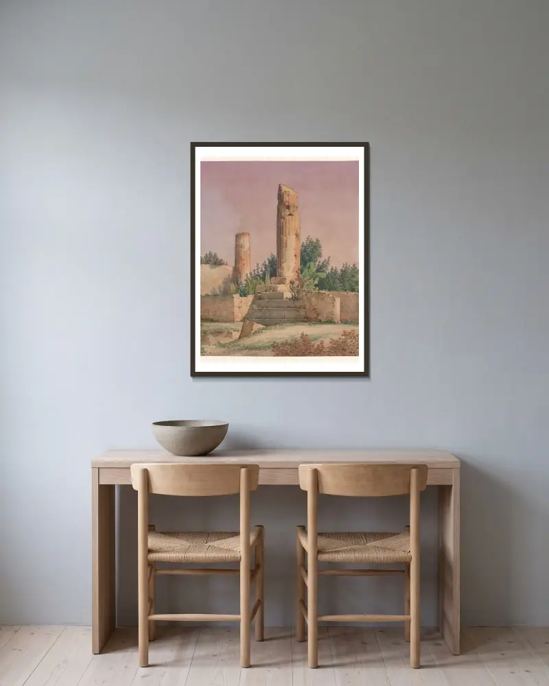 Italien, Agrigento – Vulcanustemplet, 1852 – nr 2 av Harald Conrad Stilling inramad på en vägg