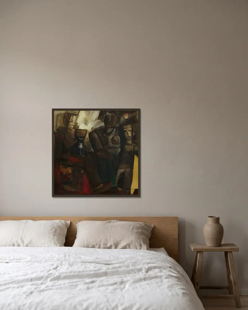 Bauernfamilie mit Katze von Constant Permeke gerahmt an einer Wand