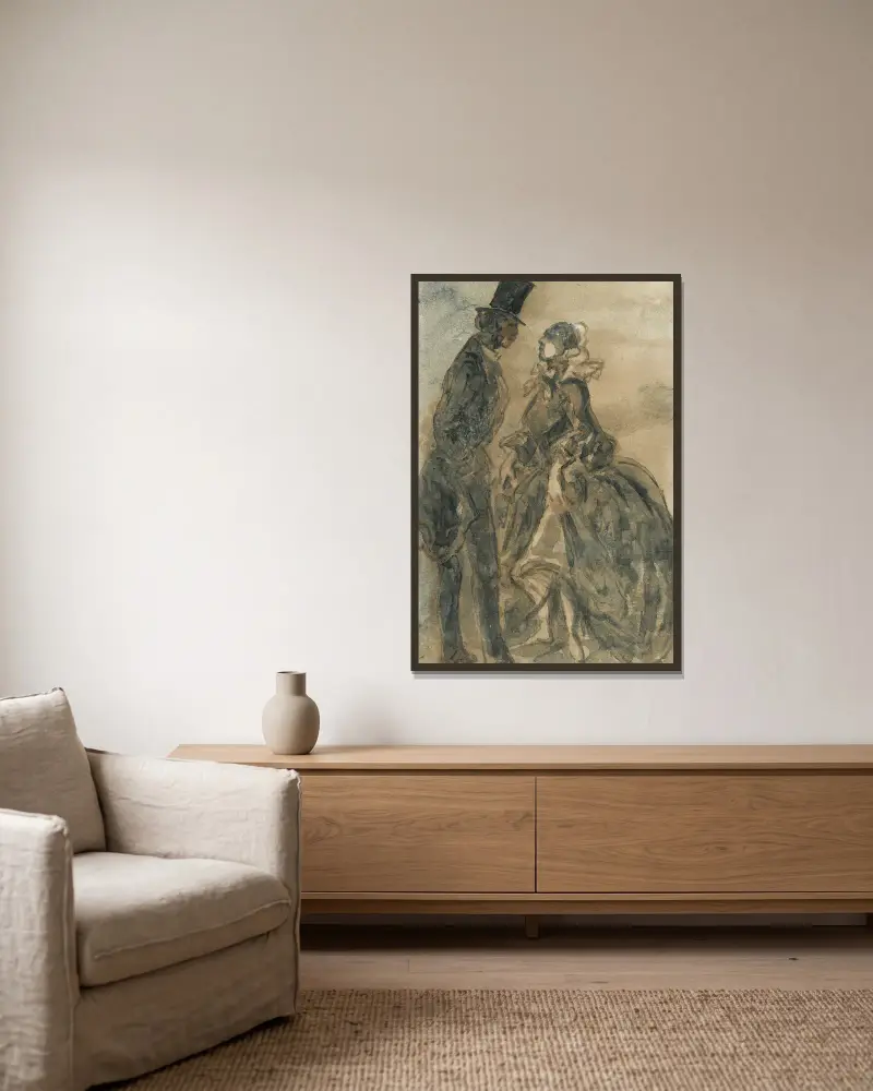 Paar von Constantin Guys gerahmt an einer Wand