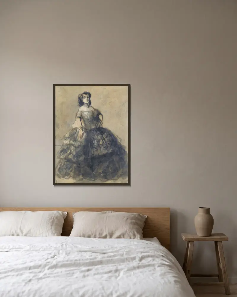 Junge Frau in Krinoline von Constantin Guys gerahmt an einer Wand