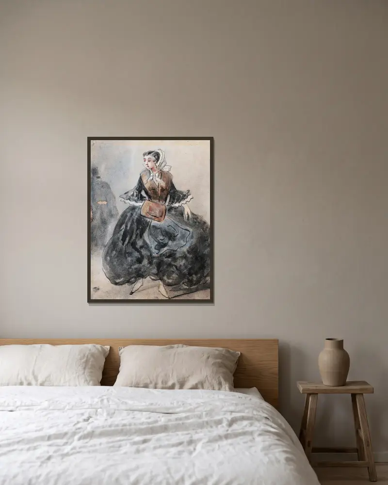Dame mit Muff von Constantin Guys gerahmt an einer Wand