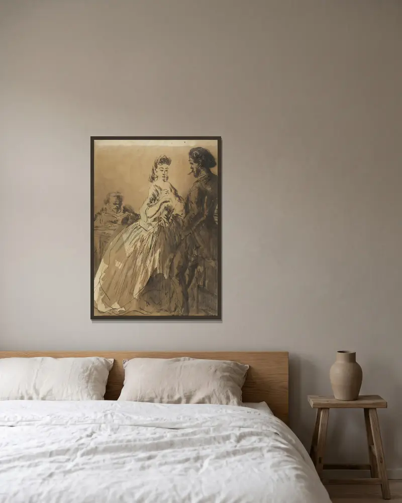 Galante Gespräche von Constantin Guys gerahmt an einer Wand