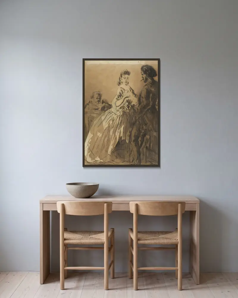 Galante Gespräche von Constantin Guys gerahmt an einer Wand