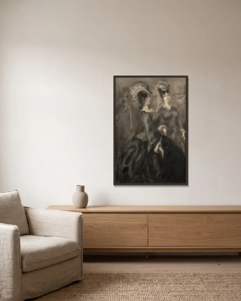 Der Spaziergang der Löwin von Constantin Guys gerahmt an einer Wand