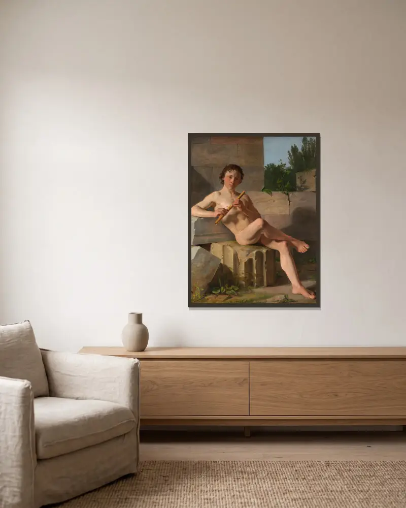 A Male Model Playing Flute (from 1826 until 1827) av Constantin Hansen inramad på en vägg