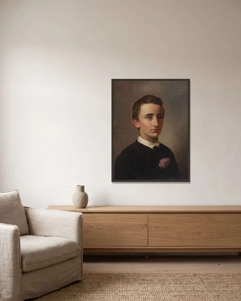 Porträt des späteren Adjunkt und Diplomingenieurs August Weis von Constantin Hansen gerahmt an einer Wand