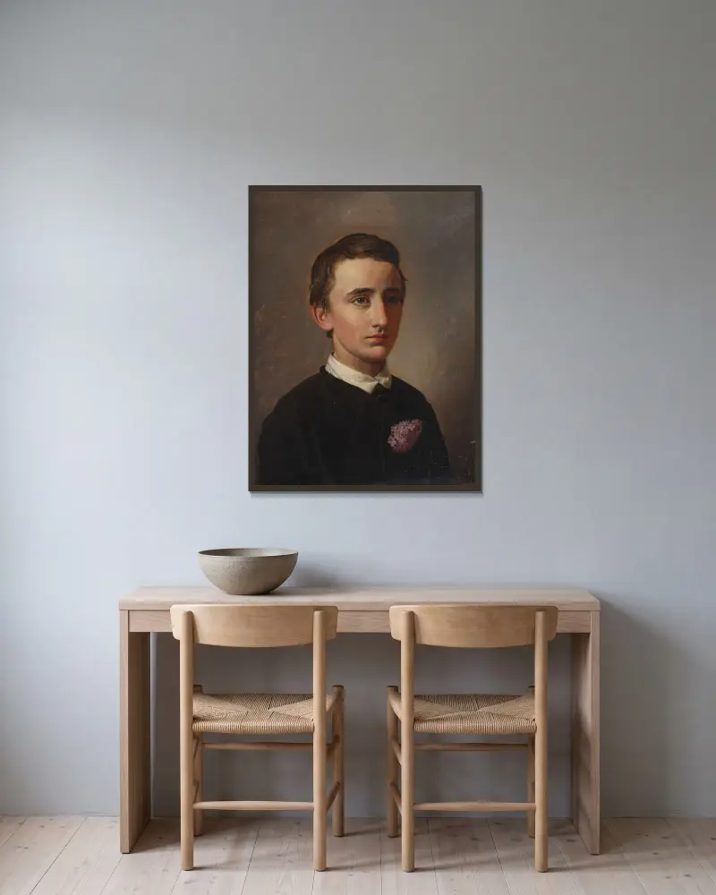 Porträt des späteren Adjunkt und Diplomingenieurs August Weis von Constantin Hansen gerahmt an einer Wand