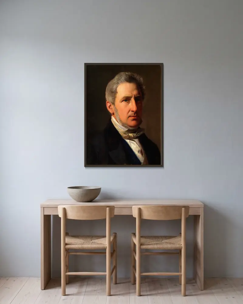 Porträtt av godsägaren Alfred Hage (1803–1872) av Constantin Hansen inramad på en vägg