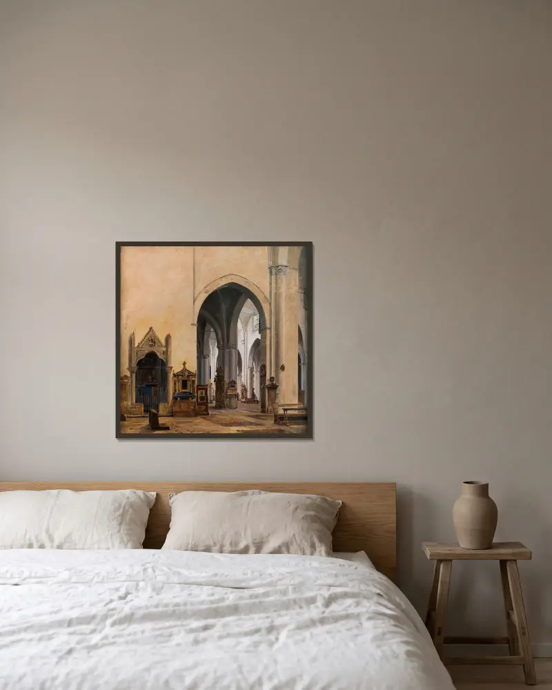 Interiören i Santa Maria sopra Minerva i Rom av Constantin Hansen inramad på en vägg