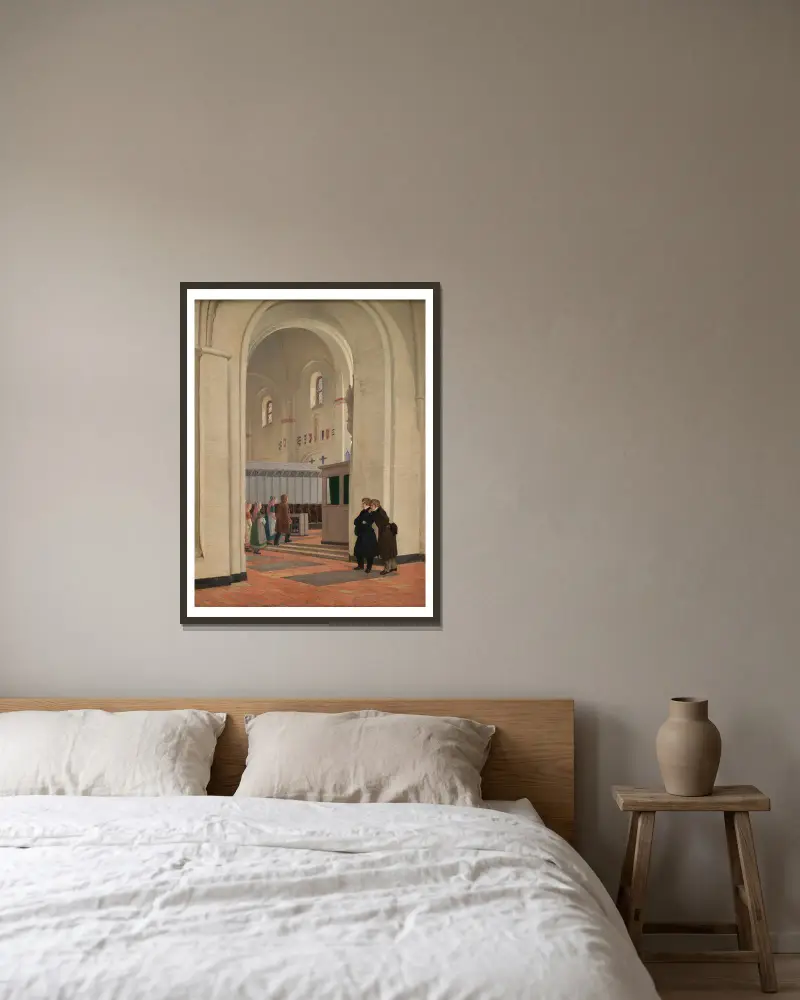 Interiören i Sankt Bendts kyrka i Ringsted av Constantin Hansen inramad på en vägg