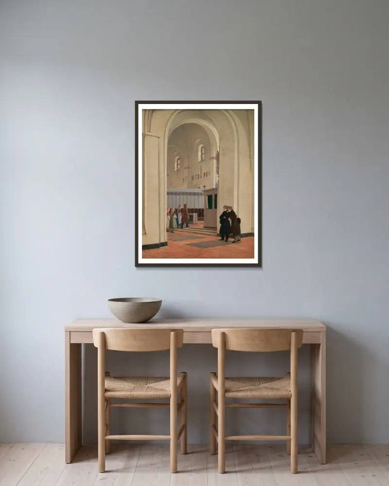Interiören i Sankt Bendts kyrka i Ringsted av Constantin Hansen inramad på en vägg