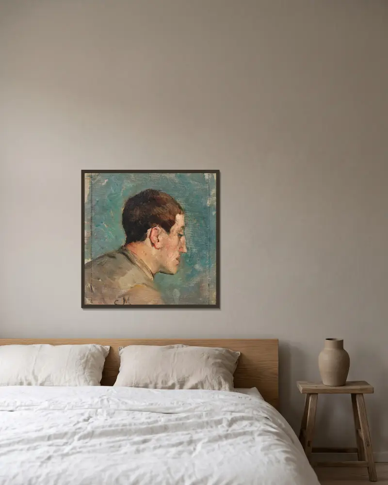 Portrait de Théo Van Rysselberghe av Constantin Meunier inramad på en vägg