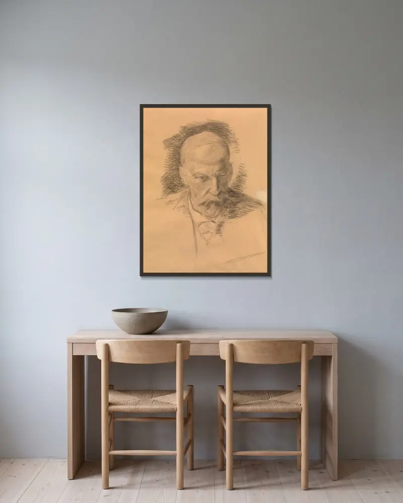 Porträtt av konstnären Emile Claus av Constantin Meunier inramad på en vägg