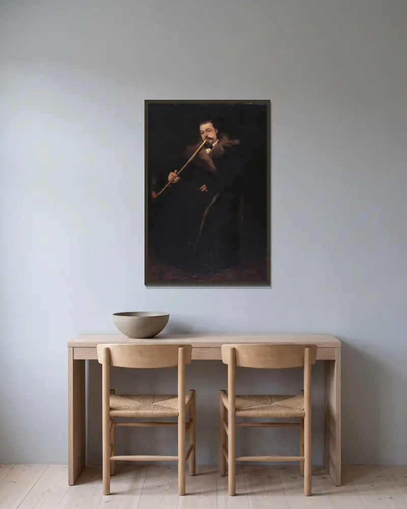 Porträtt av konstnären Gustave Poirier av Constantin Meunier inramad på en vägg