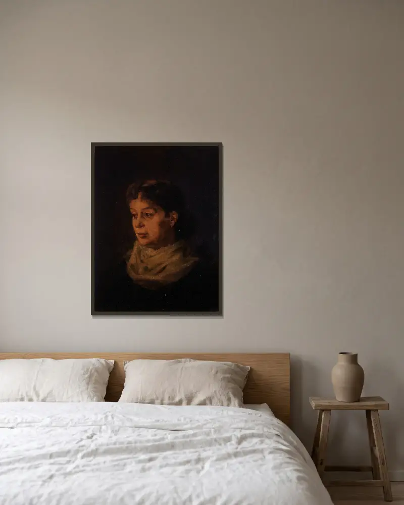 Porträt der Ehefrau des Künstlers Gustave Poirier von Constantin Meunier gerahmt an einer Wand