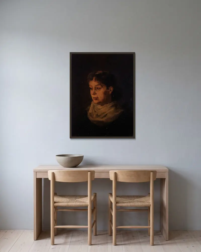 Porträt der Ehefrau des Künstlers Gustave Poirier von Constantin Meunier gerahmt an einer Wand