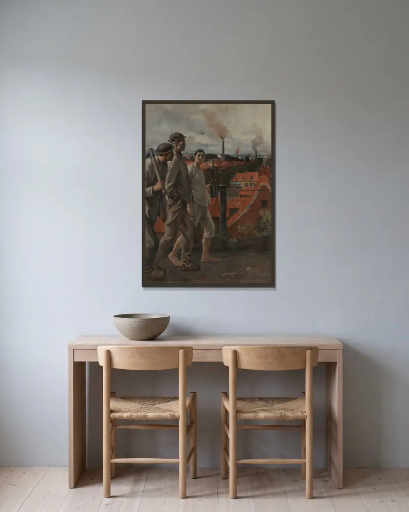 Gruvarbetarnas återkomst av Constantin Meunier inramad på en vägg