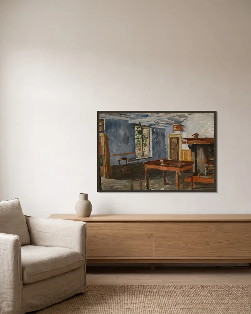 Die blaue Schenke von Constantin Meunier gerahmt an einer Wand