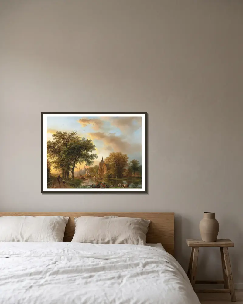 A River Landscape in Holland at Sunset av Barend Cornelis Koekkoek inramad på en vägg
