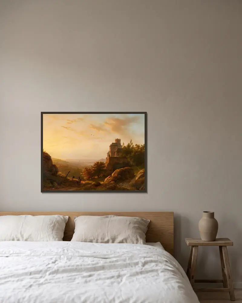 Landschaft mit Burg von Barend Cornelis Koekkoek gerahmt an einer Wand