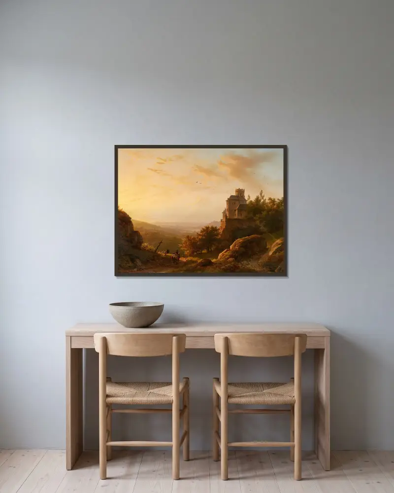 Landschaft mit Burg von Barend Cornelis Koekkoek gerahmt an einer Wand
