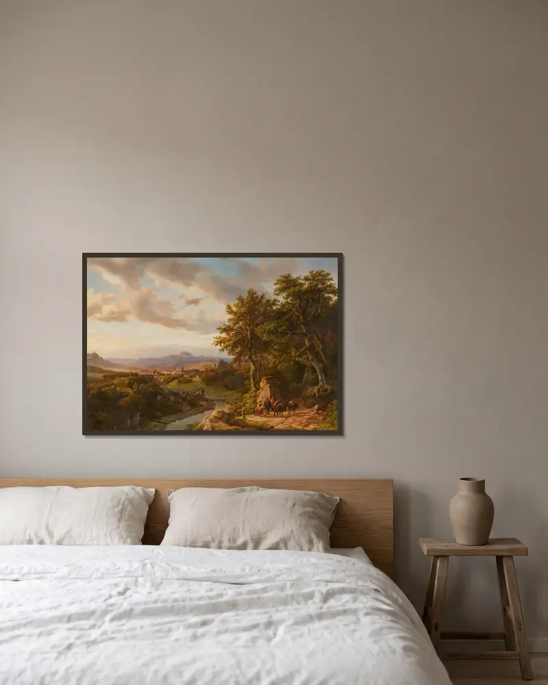 Panoramalandschaft am Mittelrhein von Barend Cornelis Koekkoek gerahmt an einer Wand