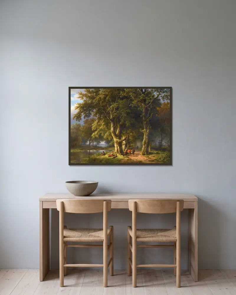 Summer Landscape av Barend Cornelis Koekkoek inramad på en vägg