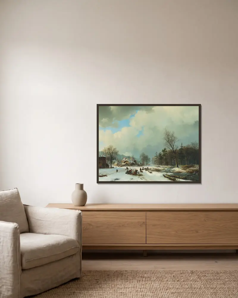 Winterszene von Barend Cornelis Koekkoek gerahmt an einer Wand