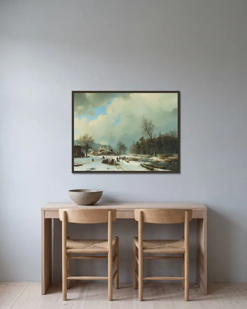 Winterszene von Barend Cornelis Koekkoek gerahmt an einer Wand