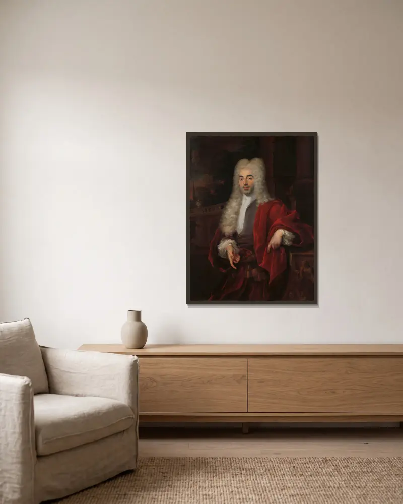 Portrait of a Man av Cornelis Troost inramad på en vägg